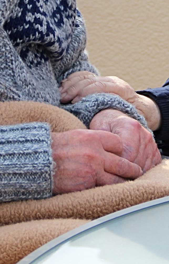 Carer holding elderly arm